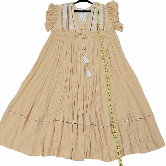 Free People Midi Dress Medium Cream Bali Will Wait For You Bohemian Embroidered - Picture 9 of 12